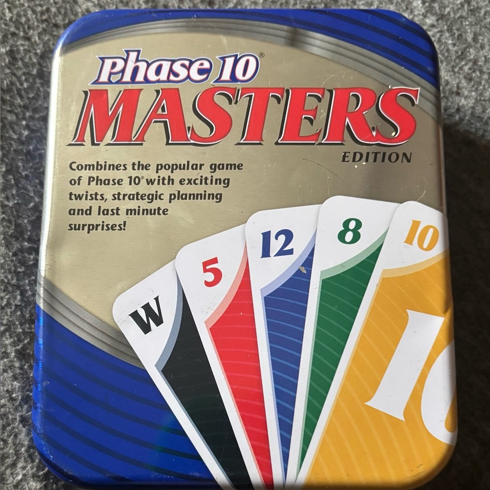 Phase 10 Masters Edition Card Game Mattel Blue Collectors Tin 2010 100% Complete